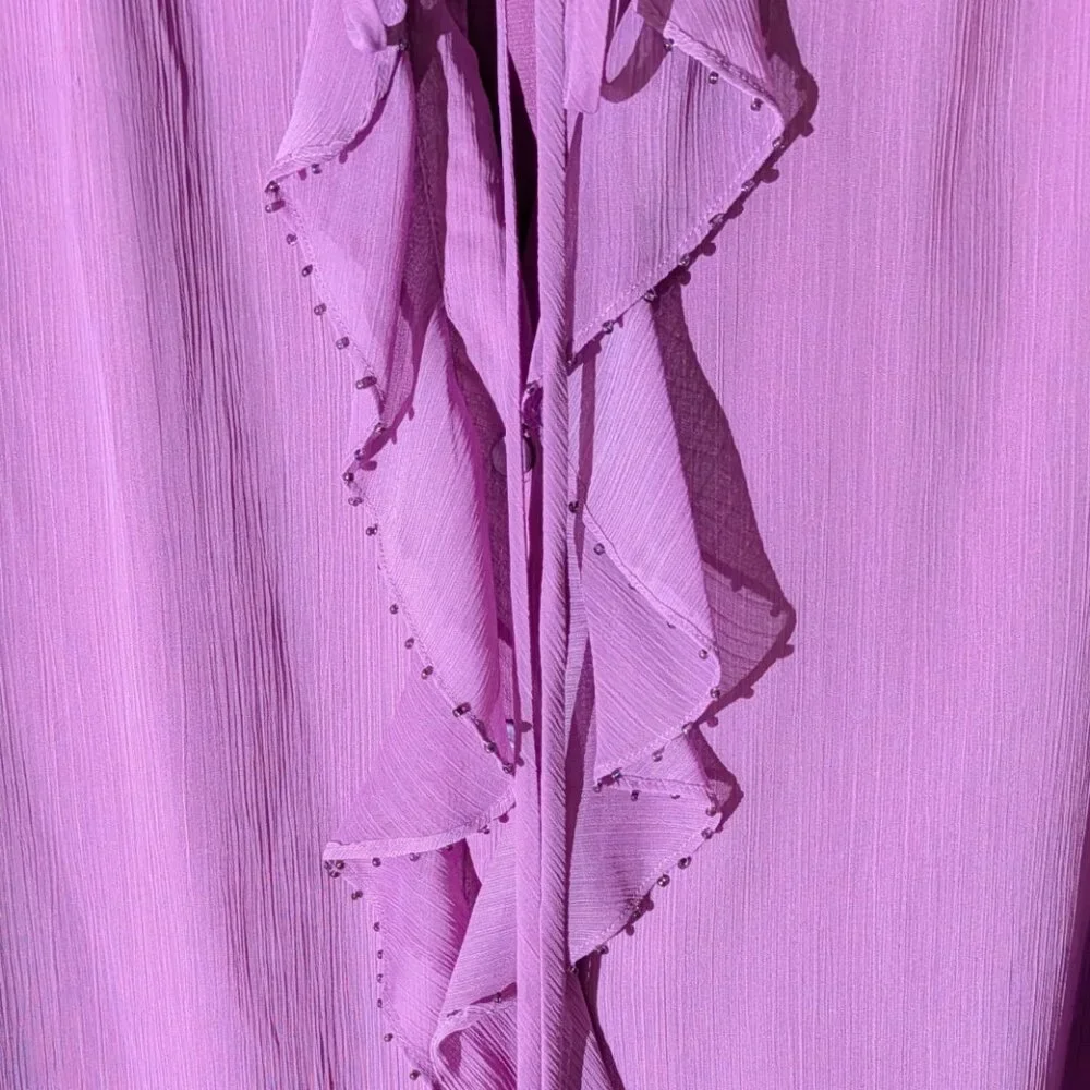 Vintage 90s Plus Size Bob Mackie Purple Ruffle Beaded Blouse - Picture 3 of 4